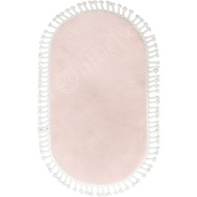 Diji Dekor Peluş Halı Pembe Saçaklı Oval Post Kesme Yolluk Kilim