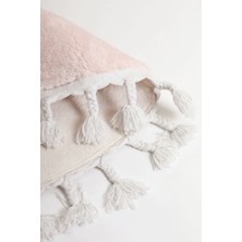Diji Dekor Peluş Halı Pembe Saçaklı Oval Post Kesme Yolluk Kilim
