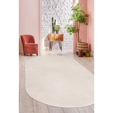 Diji Dekor Peluş Halı Krem Yıkanabilir Oval Post Kesme Yolluk Kilim