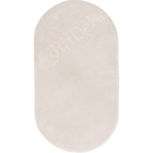 Diji Dekor Peluş Halı Krem Yıkanabilir Oval Post Kesme Yolluk Kilim