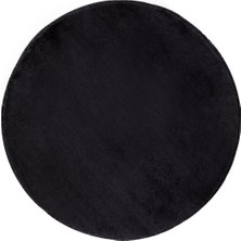 Diji Dekor Peluş Halı Siyah Yıkanabilir Yuvarlak Kesme Post Yolluk Kilim