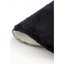 Diji Dekor Peluş Halı Siyah Yıkanabilir Yuvarlak Kesme Post Yolluk Kilim