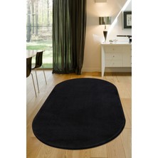 Diji Dekor Peluş Halı Siyah Yıkanabilir Oval Post Kesme Yolluk Kilim