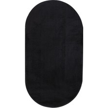 Diji Dekor Peluş Halı Siyah Yıkanabilir Oval Post Kesme Yolluk Kilim