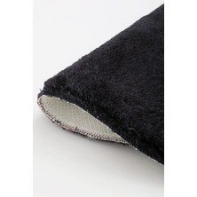 Diji Dekor Peluş Halı Siyah Yıkanabilir Oval Post Kesme Yolluk Kilim