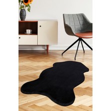 Diji Dekor Peluş Halı Siyah Yıkanabilir Şekilli Kesme Post Yolluk Kilim