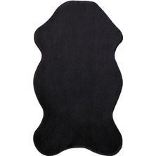 Diji Dekor Peluş Halı Siyah Yıkanabilir Şekilli Kesme Post Yolluk Kilim