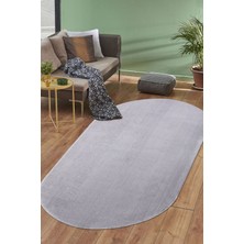 Diji Dekor Peluş Halı Açık Gri Yıkanabilir Oval Kesme Post Yolluk Kilim