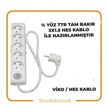 Viko Multi-Let 5 Li 1.5 Hes Kablo (1 Ile 10 Metre Arası) Anahtarlı Topraklı Çocuk Korumalı Uzatma ( 3X1.5 Hes Kablo Tam Bakır) Ttr Kablo Tseli Ho5Vv-F