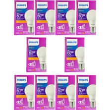 Philips 8W (60W) 2700K (Sarı Işık) E27 Duylu Klasik LED Ampul (10 Adet)