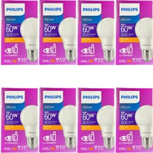 Philips 8W (60W) 2700K (Sarı Işık) E27 Duylu Klasik LED Ampul (8 Adet)