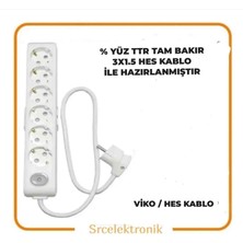Viko Multi-Let 6 Li 1.5 Hes Kablo (1 Ile 10 Metre Arası) Anahtarlı Topraklı Çocuk Korumalı Uzatma ( 3X1.5 Hes Kablo Tam Bakır) Ttr Kablo Tseli Ho5Vv-F