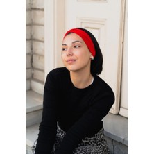 Mrey Kırmızı Çapraz Şık Bandana, Saç Bandanası, Saç Bandı Kadın Geniş Bandana Chic Buff
