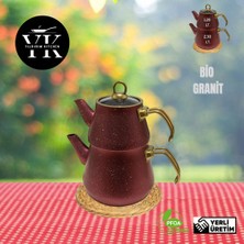 𝗬𝗶𝗹𝗱𝗶𝗿𝗶𝗺 𝗞𝗶𝘁𝗰𝗵𝗲𝗻 Granit Çaydanlık Takımı Gold Kulp (Kırmızı)