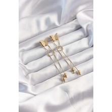 Toptan Bulurum 316L Çelik Altın Renk Sallantılı Düğüm Model Kelebek Küpe - TJ-BKP9496