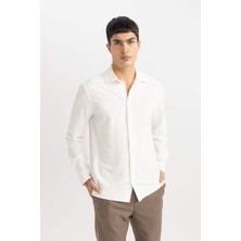 DeFacto Modern Fit Polo Yaka Krinkıl Uzun Kollu Gömlek Whıte