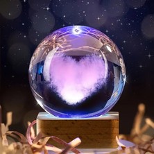 Keyfim Shop Isme Özel Büyük Boy Işıklı Ahşap Kare Kaideli Aşk Temalı Cam Küre 8cm