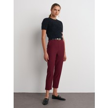 Dilvin 71293 Kemerli Yüksek Bel Pantolon-Bordo