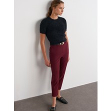 Dilvin 71293 Kemerli Yüksek Bel Pantolon-Bordo