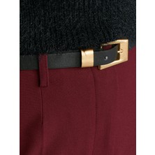 Dilvin 71293 Kemerli Yüksek Bel Pantolon-Bordo