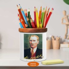 Mustafa Kemal Atatürk Takım Portre Ahşap Seramik Kalemlik -p15