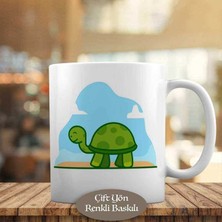 Mutlu Sevimli Kaplumbağa İllüstrasyon Kupa Bardak Hediyelik-97pz