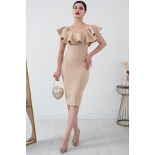 Madonna Yaka Süet Midi Elbise 3938