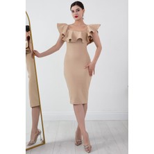 Madonna Yaka Süet Midi Elbise 3938