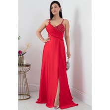 Saten Krep Askılı Elbise 13415