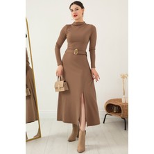 Dik Yaka Uzun Kol Kemerli Elbise NY4100