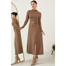 Dik Yaka Uzun Kol Kemerli Elbise NY4100