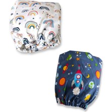 Bebek Özel   Pamuklu Bebek ve Çocuk Lastikli Çarşaf Mavi Galaksi ve Gökkuşağı 70X170 (2 Adet)