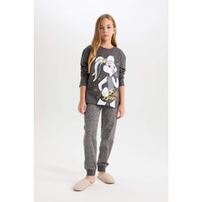 DeFacto Kız Çocuk Pijama Takım Looney Tunes Uzun Kollu Üst Beli Lastikli Uzun Alt D6657A824WN
