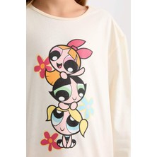 DeFacto Kız Çocuk Pijama Takımı PowerPuff Girls Uzun Kollu Üst Desenli Beli Lastikli Uzun Alt D9838A824AU