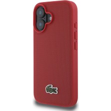 Lacoste iPhone 16 Uyumlu Kılıf Kılıf Lacoste Lisanslı Pu Pike Desen Arka Ikonik Timsah Dokuma Logolu Kırmızı