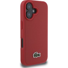 Lacoste iPhone 16 Uyumlu Kılıf Kılıf Lacoste Lisanslı Pu Pike Desen Arka Ikonik Timsah Dokuma Logolu Kırmızı