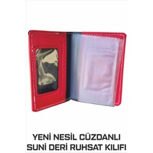 Yeni Nesil Kırmızı Cüzdanlı Ruhsat Kılıfı (Kimlik, Kredi Kartlı Deri) 1. Sınıf Kalite 1 Adet