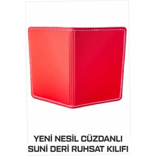 Yeni Nesil Kırmızı Cüzdanlı Ruhsat Kılıfı (Kimlik, Kredi Kartlı Deri) 1. Sınıf Kalite 1 Adet