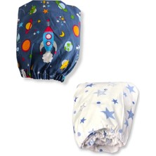 Bebek Özel   Pamuklu Bebek ve Çocuk Lastikli Çarşaf Galaksi ve Mavi Yıldızlı 70X130 (2 Adet)