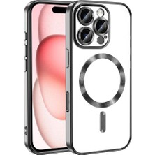 Caseart Apple iPhone 16 Pro Mag Safe Özellikli Lens Korumalı Logo Gösteren Şeffaf Luxury Silikon Kılıf -Siyah