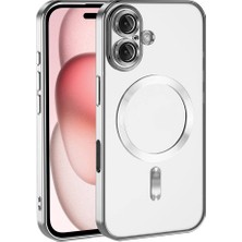 Kılıfmania Apple iPhone 16 Mag Safe Özellikli Lens Korumalı Logo Gösteren Şeffaf Luxury Silikon Kılıf - Gümüş