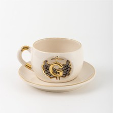 Bsk Ceramics Handmade Harfli Melek Çay Fincanı Siyah G Harfi