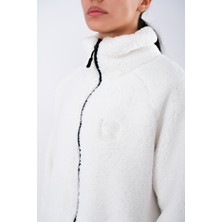 Coredra Boydan Fermuarlı Teddy Peluş Mont Kadın - Ekru