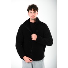 Coredra Boydan Fermuarlı Teddy Peluş Mont Erkek - Siyah