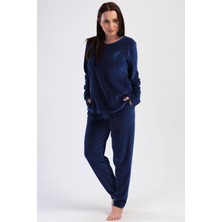 Kadın Büyük Beden Kadife Uzun Kol İndigo Pijama Takım C5T8N0O304