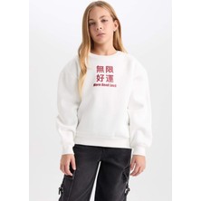 DeFacto Kız Çocuk Relax Fit Bisiklet Yaka Baskılı Sweatshirt D1564A824WN