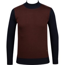 Çizgi Triko Erkek Yarım Balıkçı Yaka Triko Kazak Desenli Kol ve Bel Lastikli Çelik Örgü Klasik Kalıp - 5014B