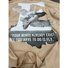 Tonrise Your Wings Güvercin Baskılı Kalın Kumaş Oversize Tişört