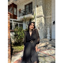 Abiye Merkezi Pliseli Şifon Elbise 3073 Siyah