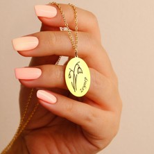 İndigo Takı Isimli Doğum Günü Çiçeği Altın Kaplama Gümüş Kolye